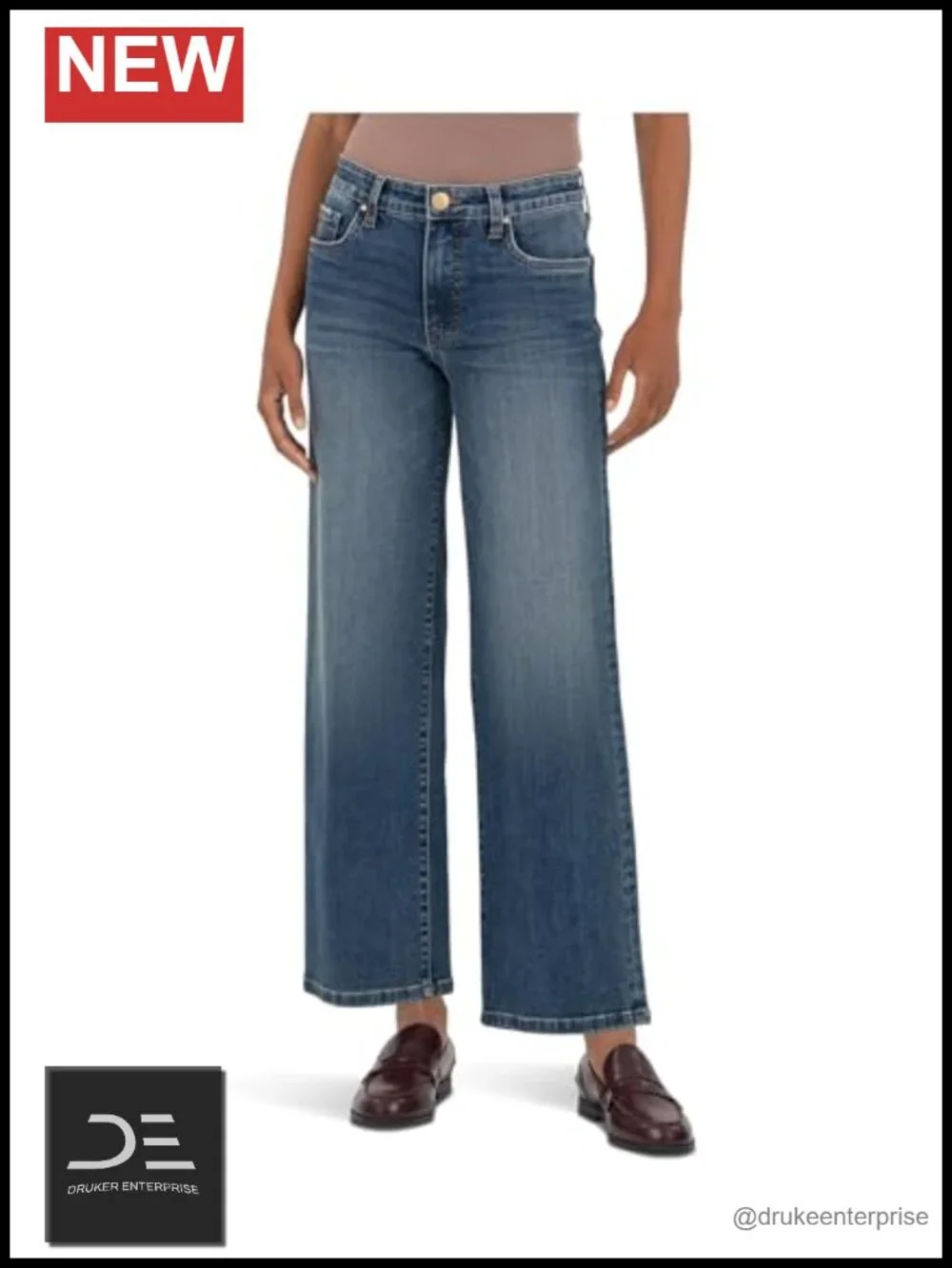 High Rise Wide Leg Jeans Stretch Cotton Blend